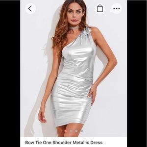 Bow Tie One Shoulder Metallic Dress xs sold out!!
